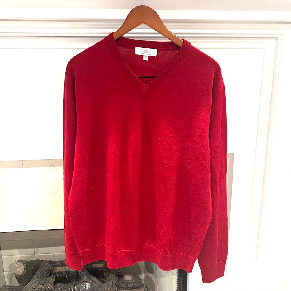 Turnbury Sweater Men’s Large Red 100% Wool Merino Knit Adult Long Sleeve